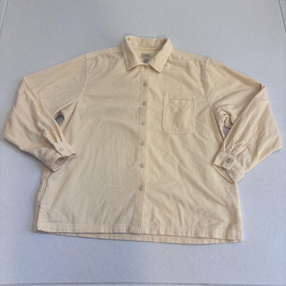 LL Bean Corduroy Button Shirt Women XL Ivory Long Sleeve Cotton Retro Casual VTG